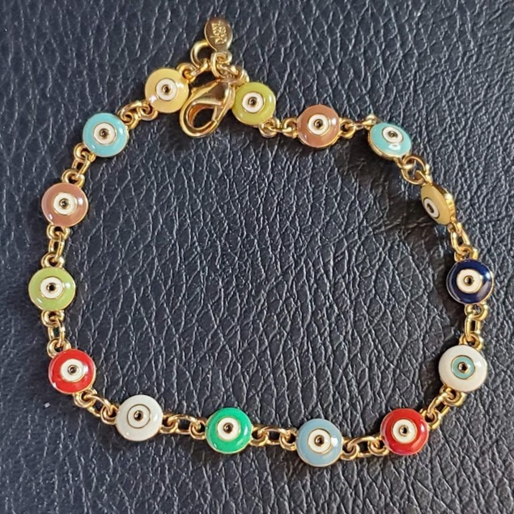 Joan Rivers Classics Collection Multi Color Enamel Evil Eye Bracelet Gold Plate